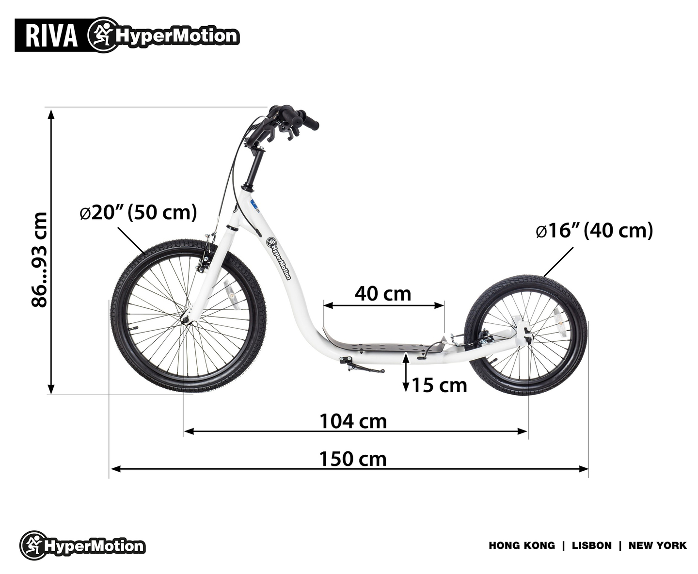 Scuter de oraș HyperMotion RIVA cu roți gonflabile de 50 cm și 40 cm