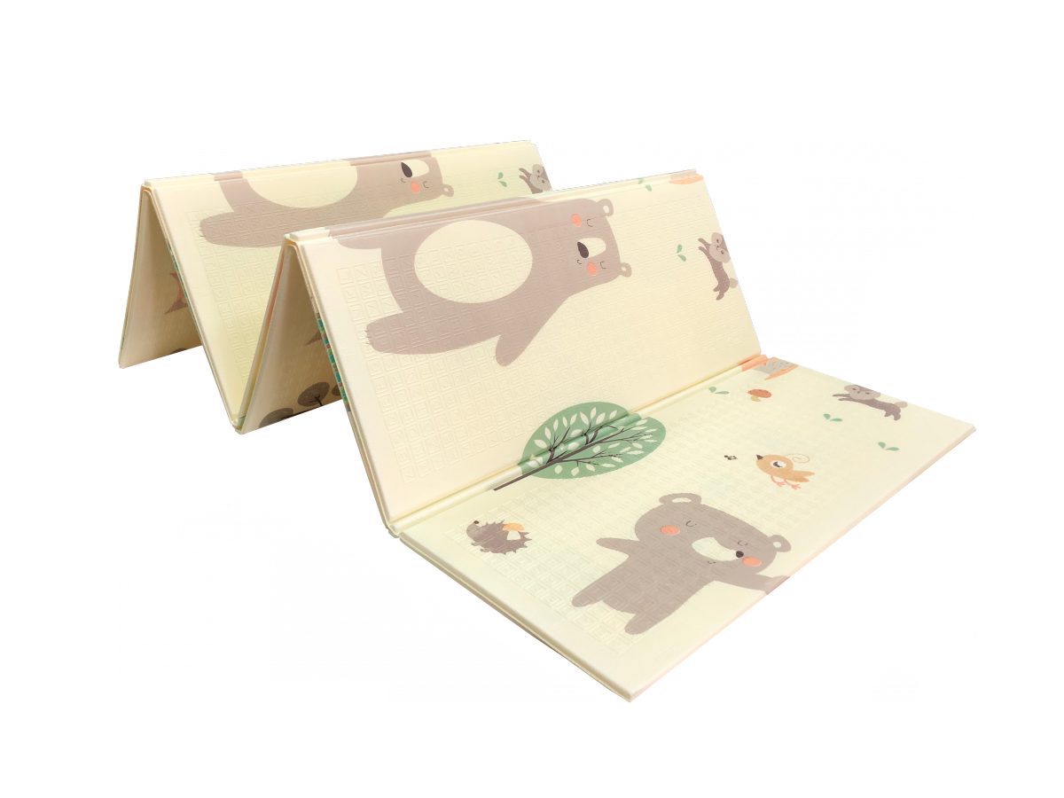 Covoraș din spumă cu două fețe XXL - pliabil 1 CM (pădure cu ursuleț și cai)