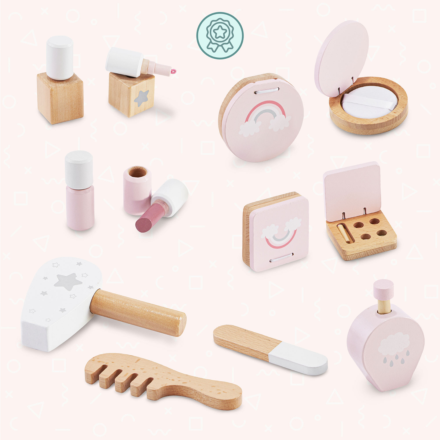 Masă de toaletă mini din lemn pentru copii cu accesorii și iluminare LED cu reglare lină a luminozității