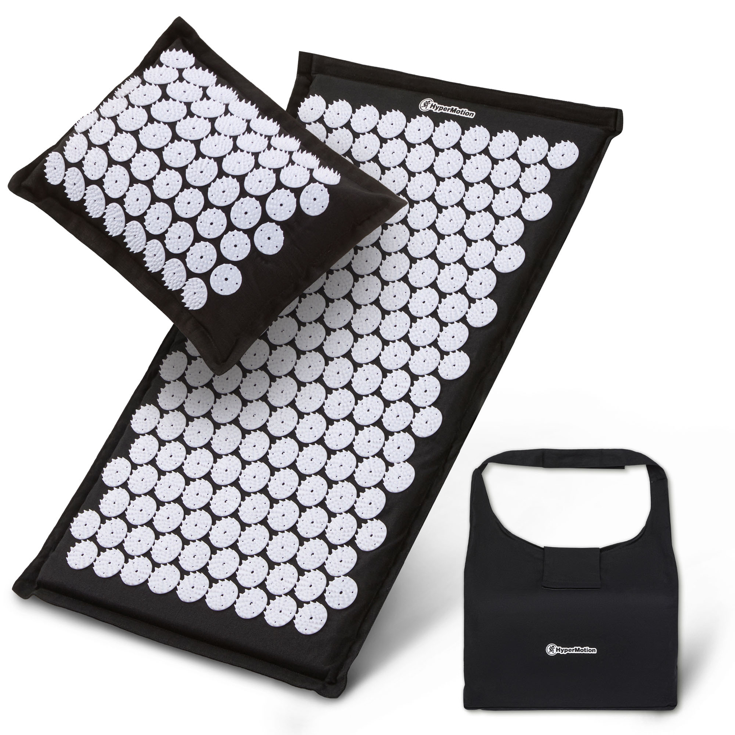 Saltea de presopunctură ECO din in cu fibră de cocos și pernă de hrișcă – 68 cm HyperMotion alb-negru