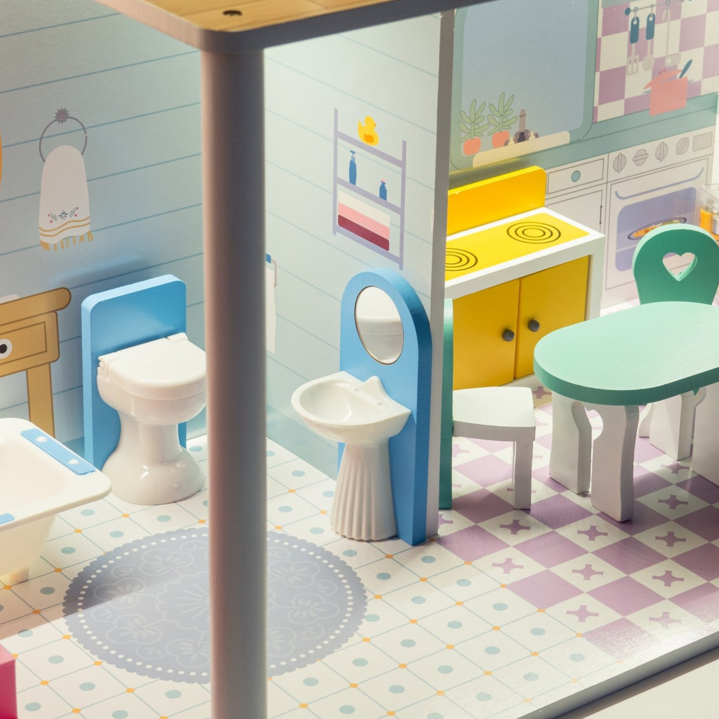 XXL Cea mai mare casă de păpuși din lemn - 123 cm - iluminată cu LED-uri - terasă, accesorii, grădină