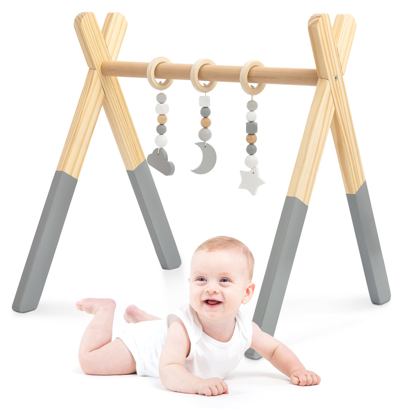 Suport de educație din lemn Baby Gym - culoare gri