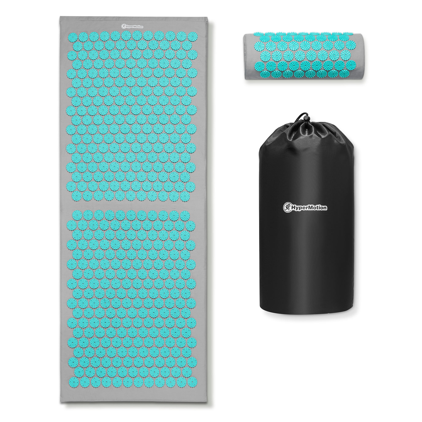 Saltea mare de presopunctură cu pernă și husă - 130 cm HyperMotion gri-mentă