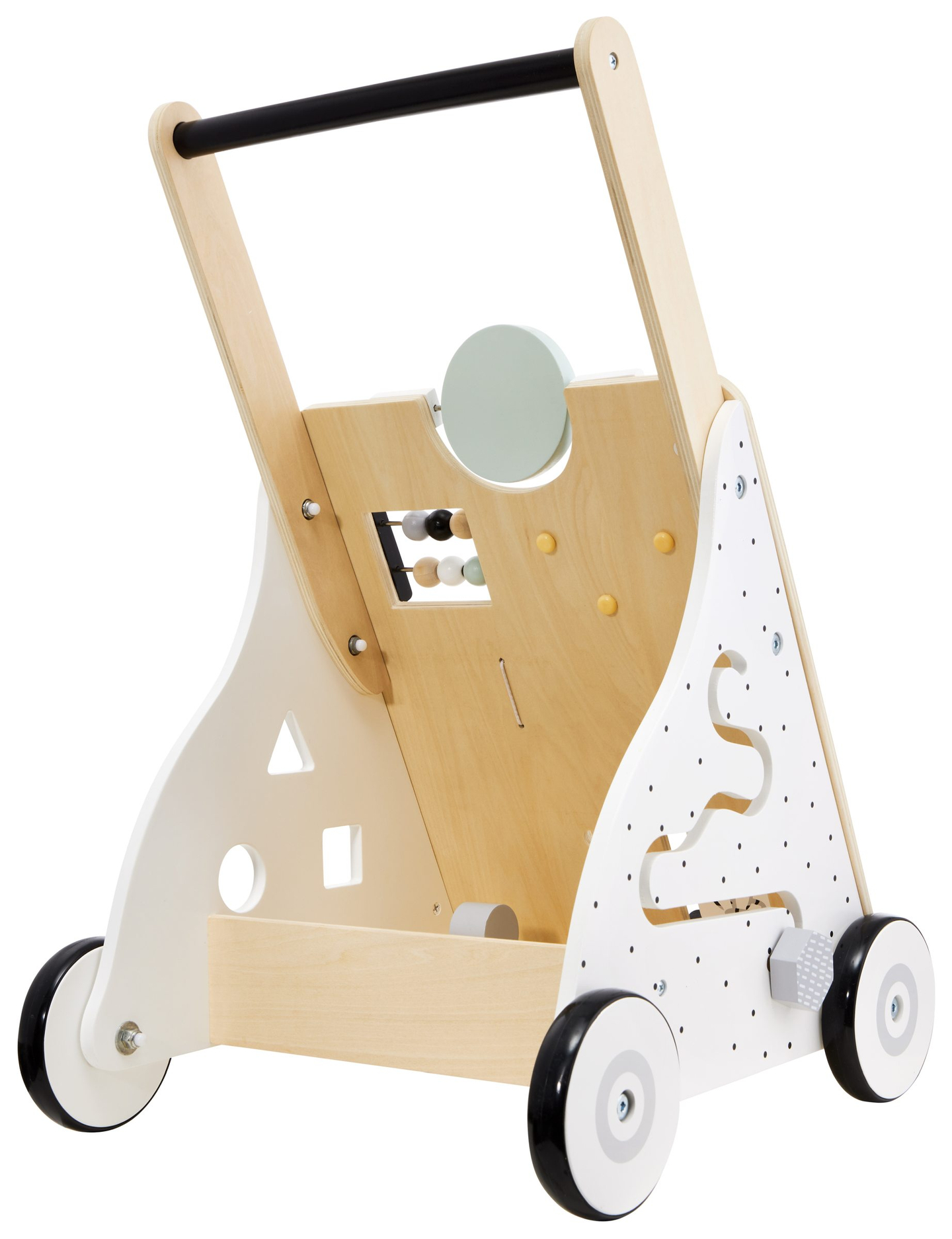 Plimbător / cărucior pentru copii din lemn, educațional - planșă de manipulare