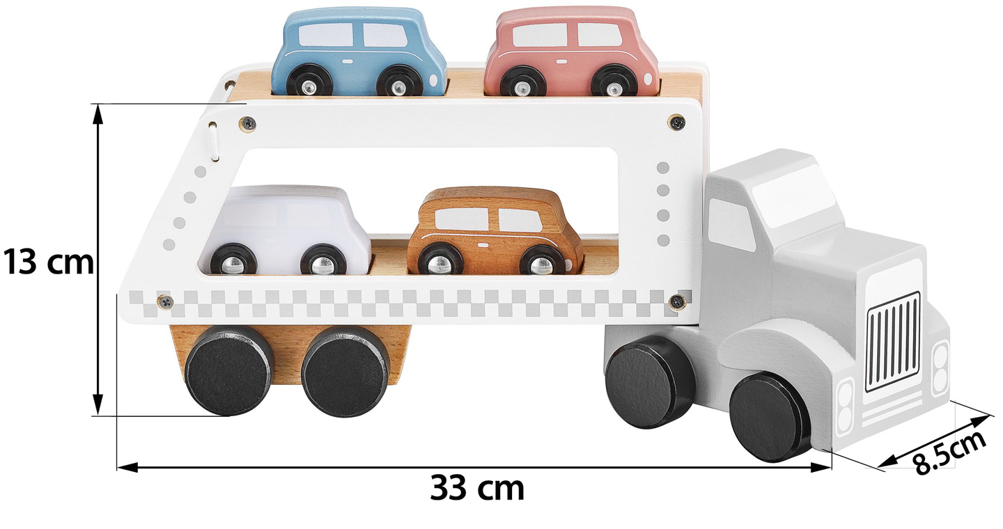 Camion-remorcă din lemn cu 4 vagoane