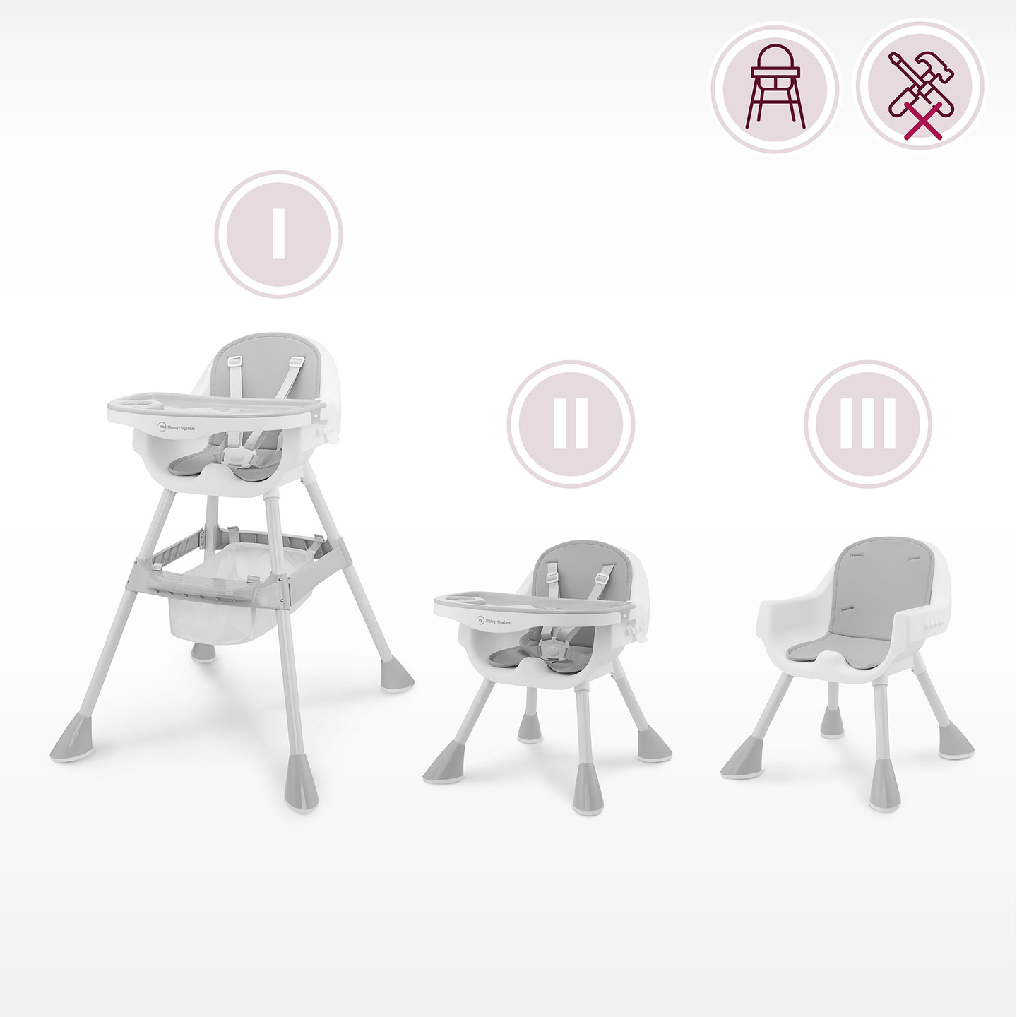 Moby-System Magnolia scaun înalt reglabil 2 în 1 - gri