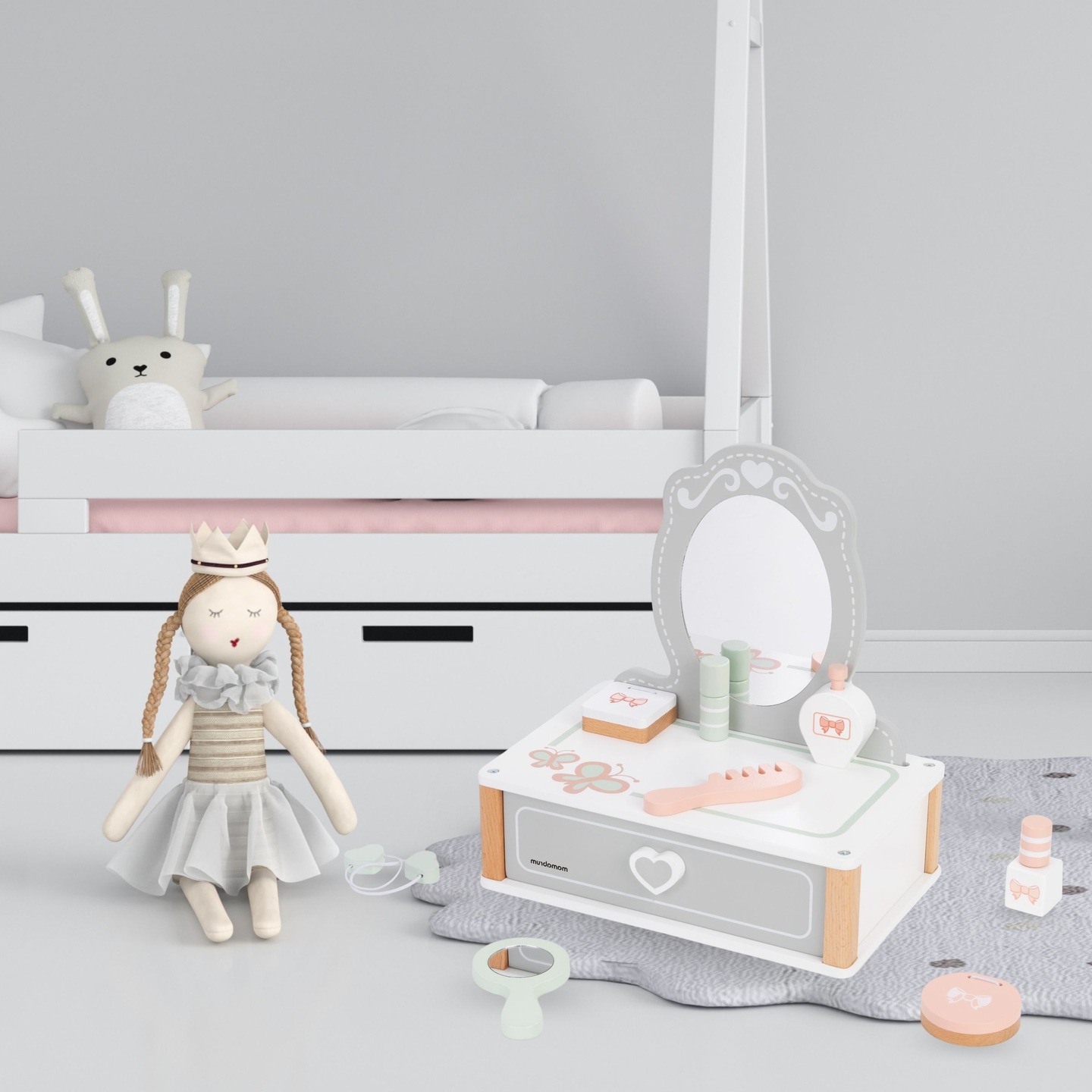 Masă de toaletă din lemn pentru copii cu accesorii