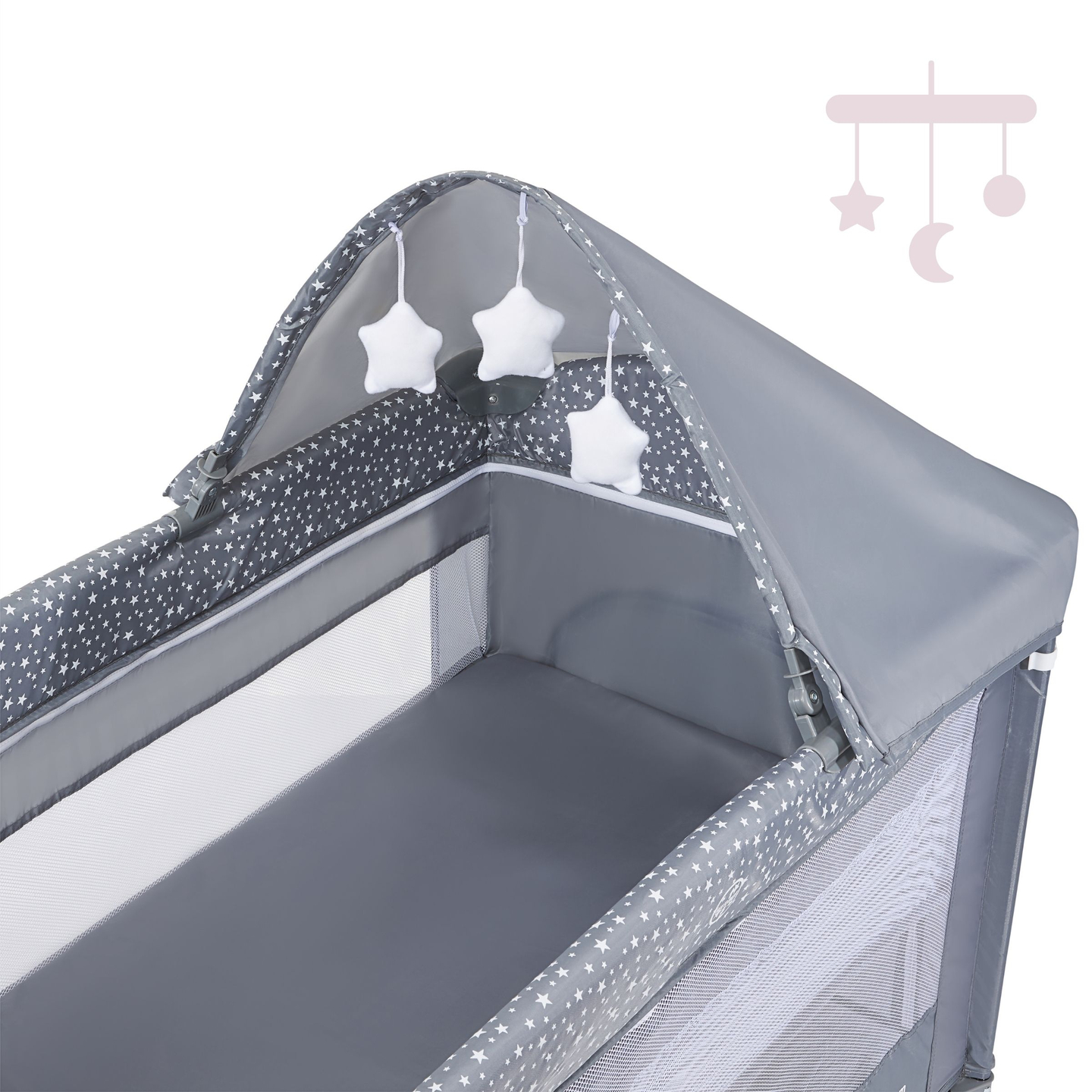 Patut de voiaj / tarc 2 nivele cu masa de infasat, acoperis si saltea Happy Traveler BASIC PLUS - gri