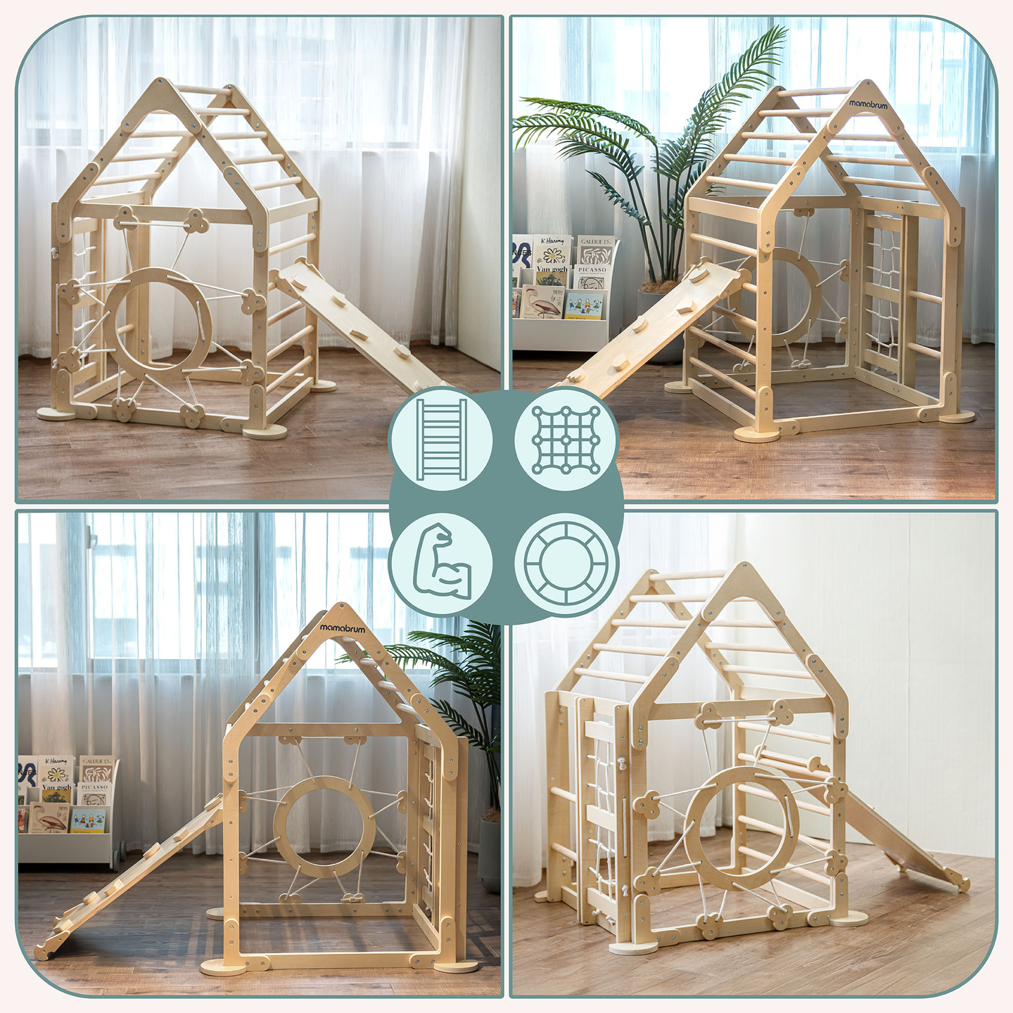 Loc de joacă interior din lemn pentru copii - o căsuță cu scări și tobogan