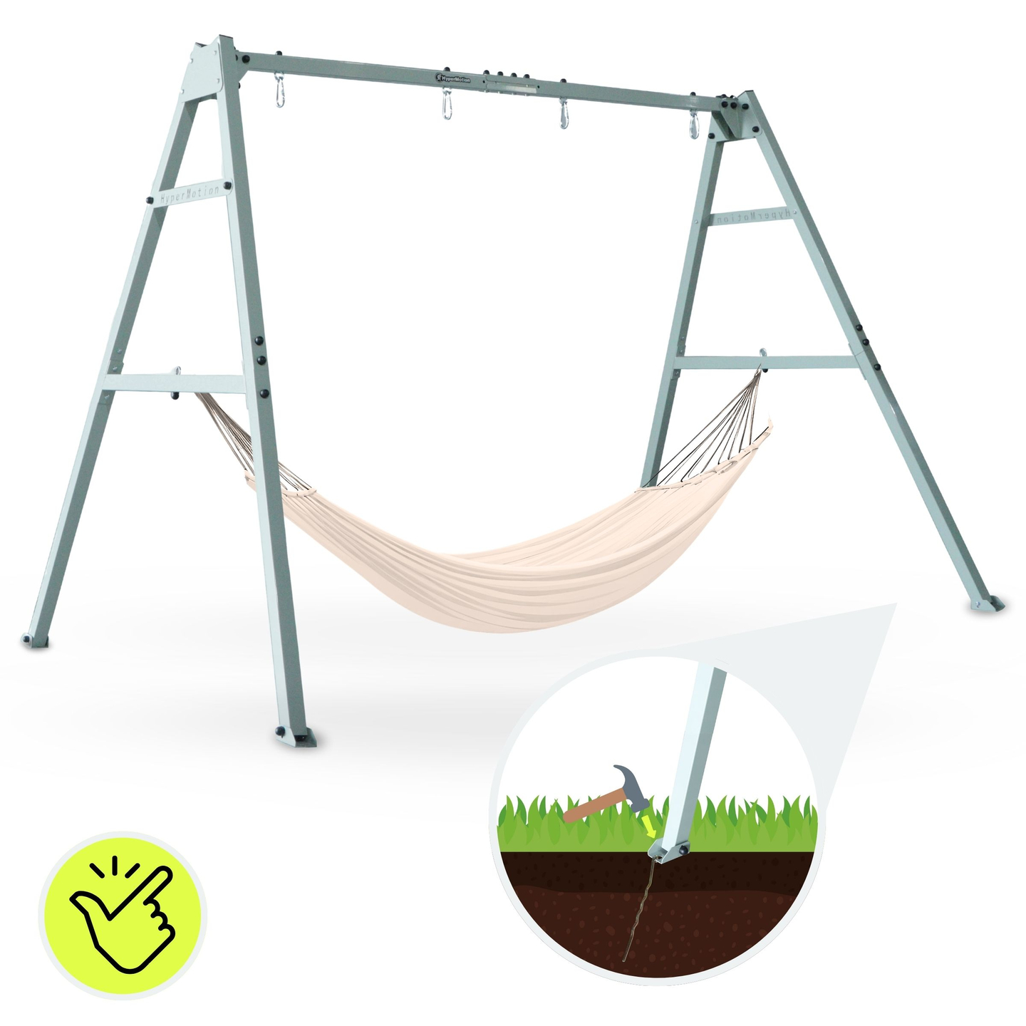 Leagăn dublu cu accesorii - cadru din oțel - cuib de barză, leagăn și hamac