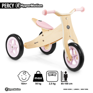 Tricicleta din lemn si balansoar 2in1 - HyperMotion PERCY - roz