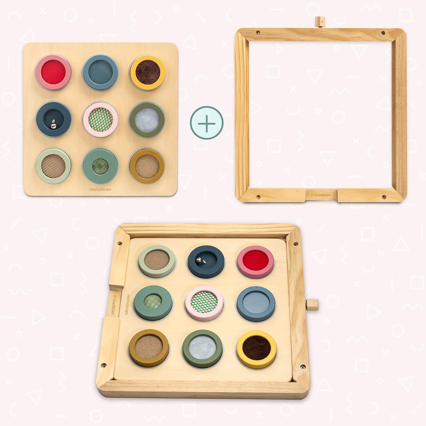 Tablă senzorială Montessori din lemn – 9 texturi pentru a descoperi și dezvolta simțul tactil