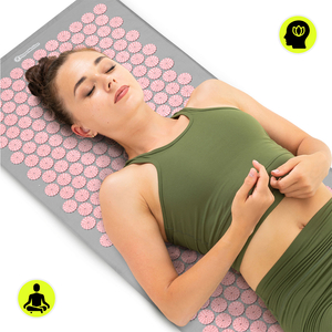 Saltea mare de presopunctură cu pernă și husă - 130 cm HyperMotion gri și roz