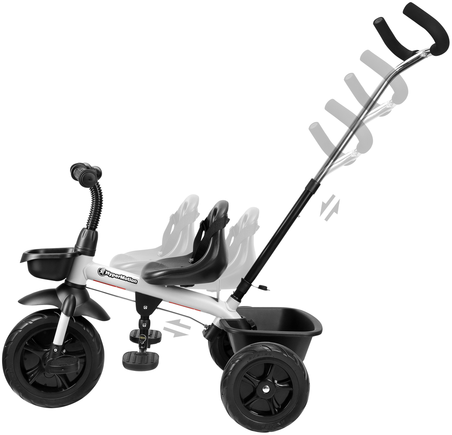 Tricicleta HyperMotion TOBI VECTOR - roți gonflabile veșnice + bară de împingere. Culoare: gri deschis.