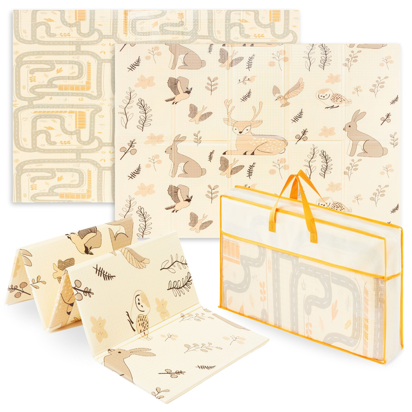 Covoraș de spumă pliabil pe două fețe 180 x 120 x 1cm - Magic Forest/Autumn Streets - boho