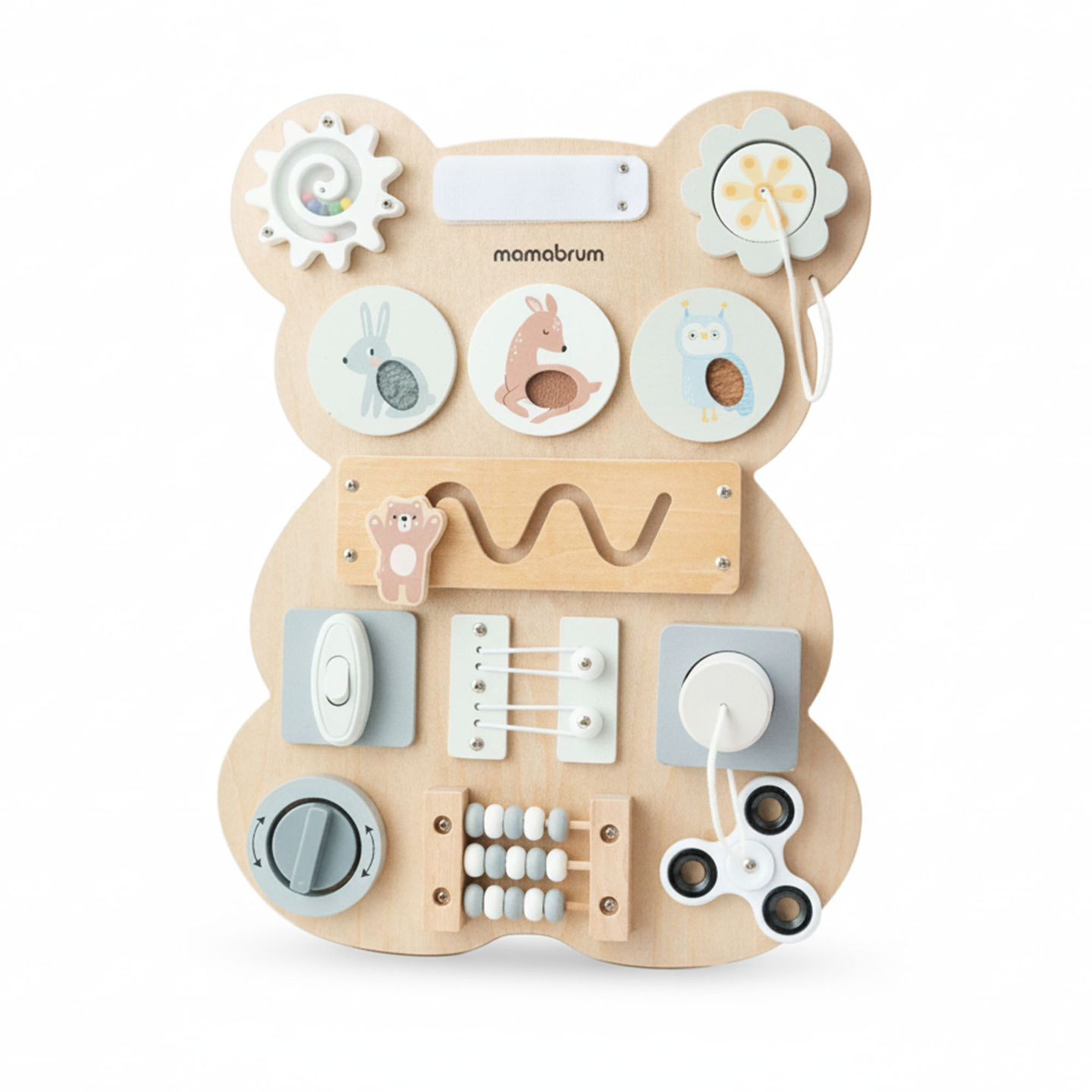 Tablă manipulativă Montessori din lemn - învățare senzorială a independenței: Velcro, dop, labirint, buton cu clic