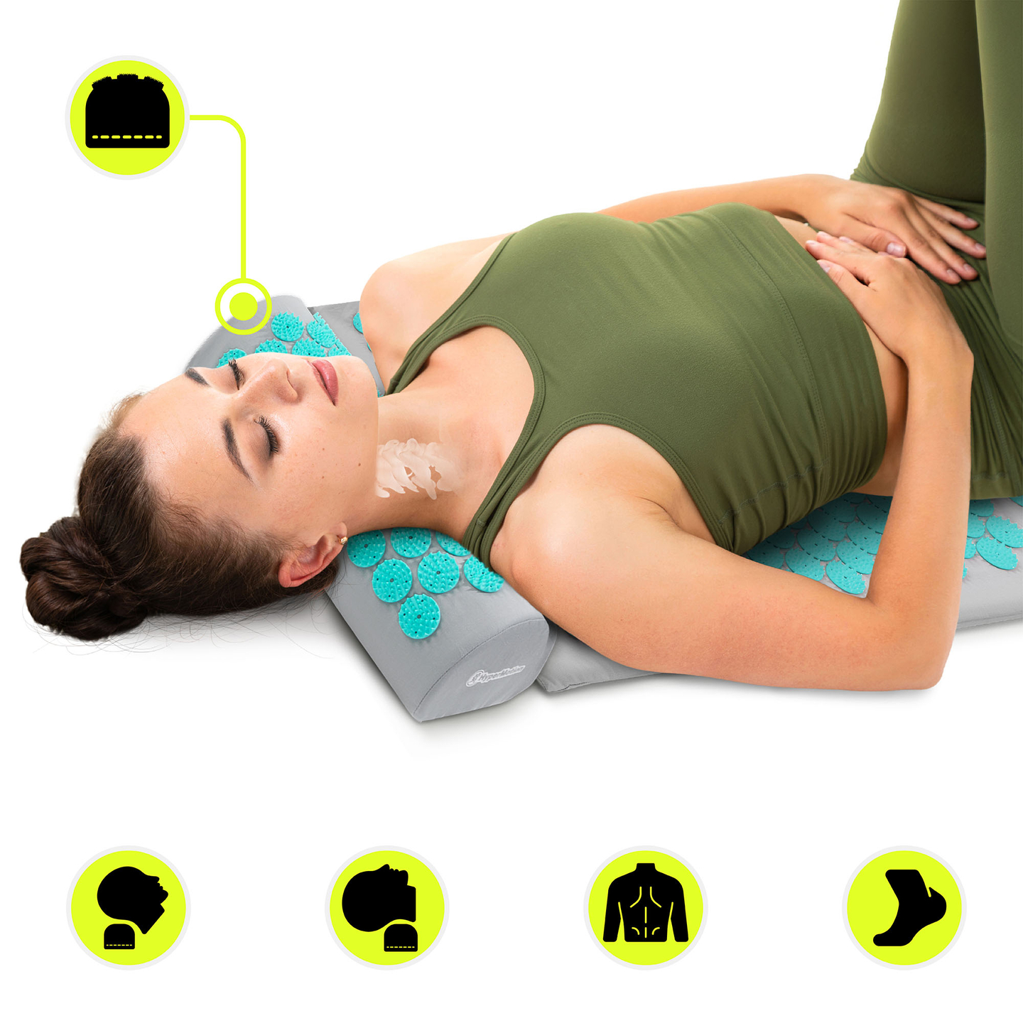 Saltea mare de presopunctură cu pernă și husă - 130 cm HyperMotion gri-mentă