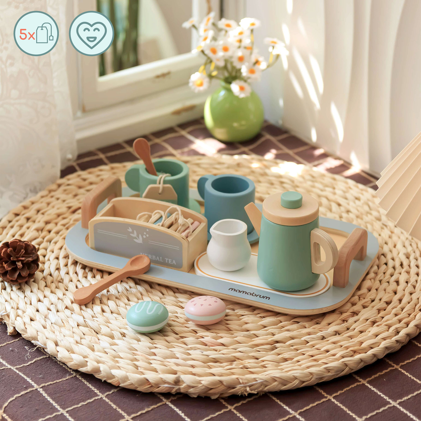 Set mare de ceai din lemn cu tavă - 18 articole