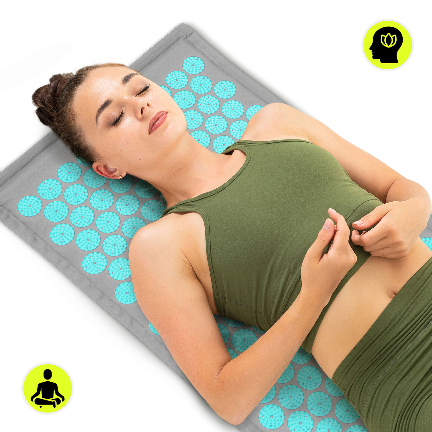 Saltea de presopunctură ECO din in cu fibră de cocos și pernă de hrișcă – 68 cm HyperMotion Gri-Mentă