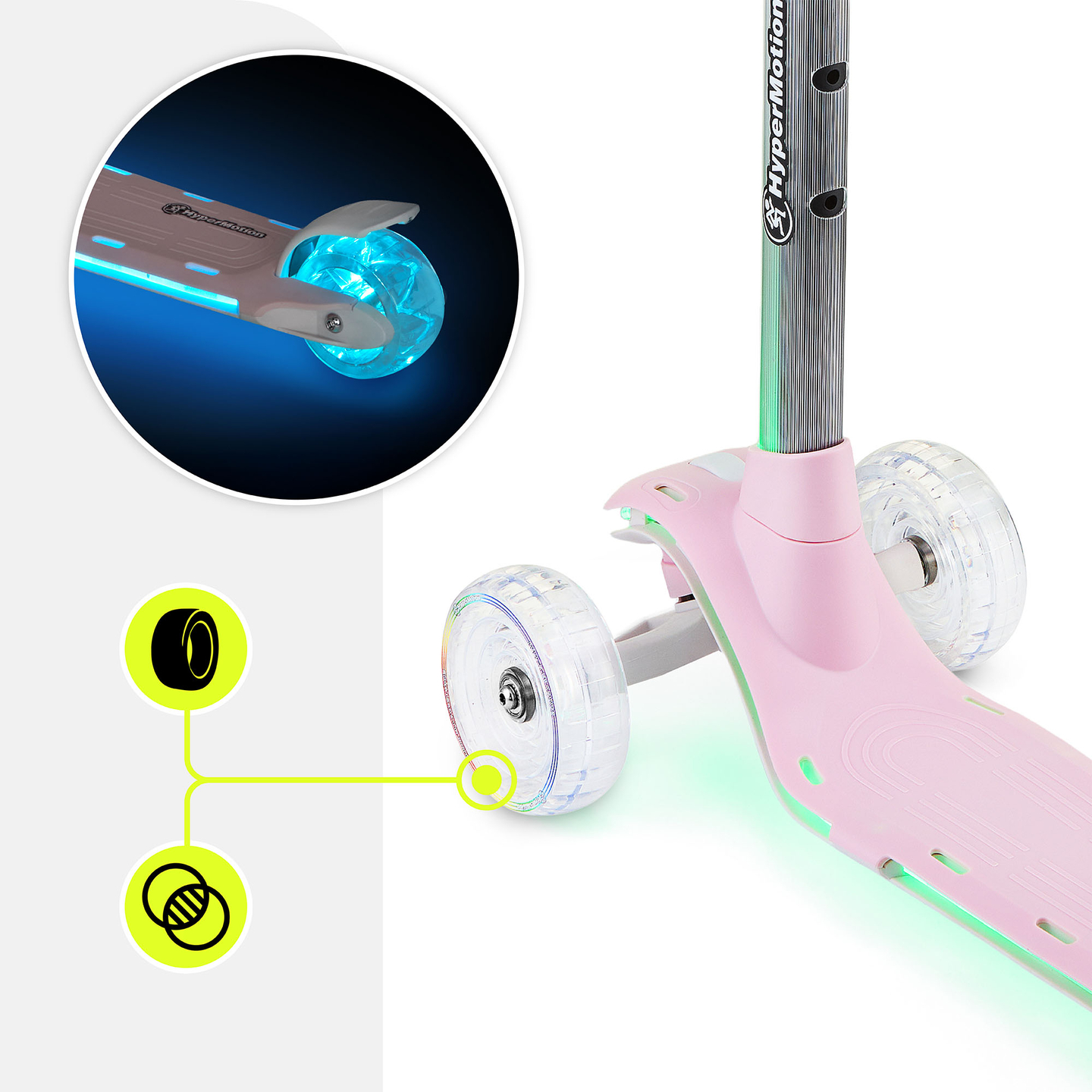 Trotinetă de echilibru HyperMotion BECKY - iluminare LED RGB, roz