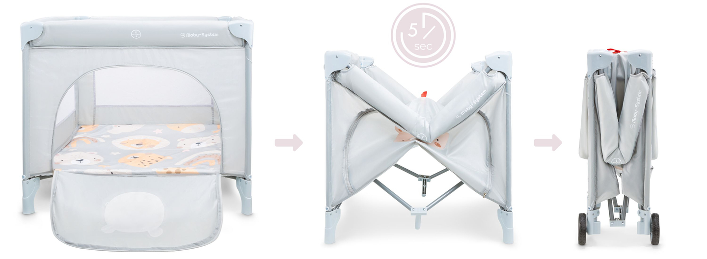 Pătuț pliabil, pătuț de călătorie pentru copii cu saltea și geantă de transport - Teddy Bear