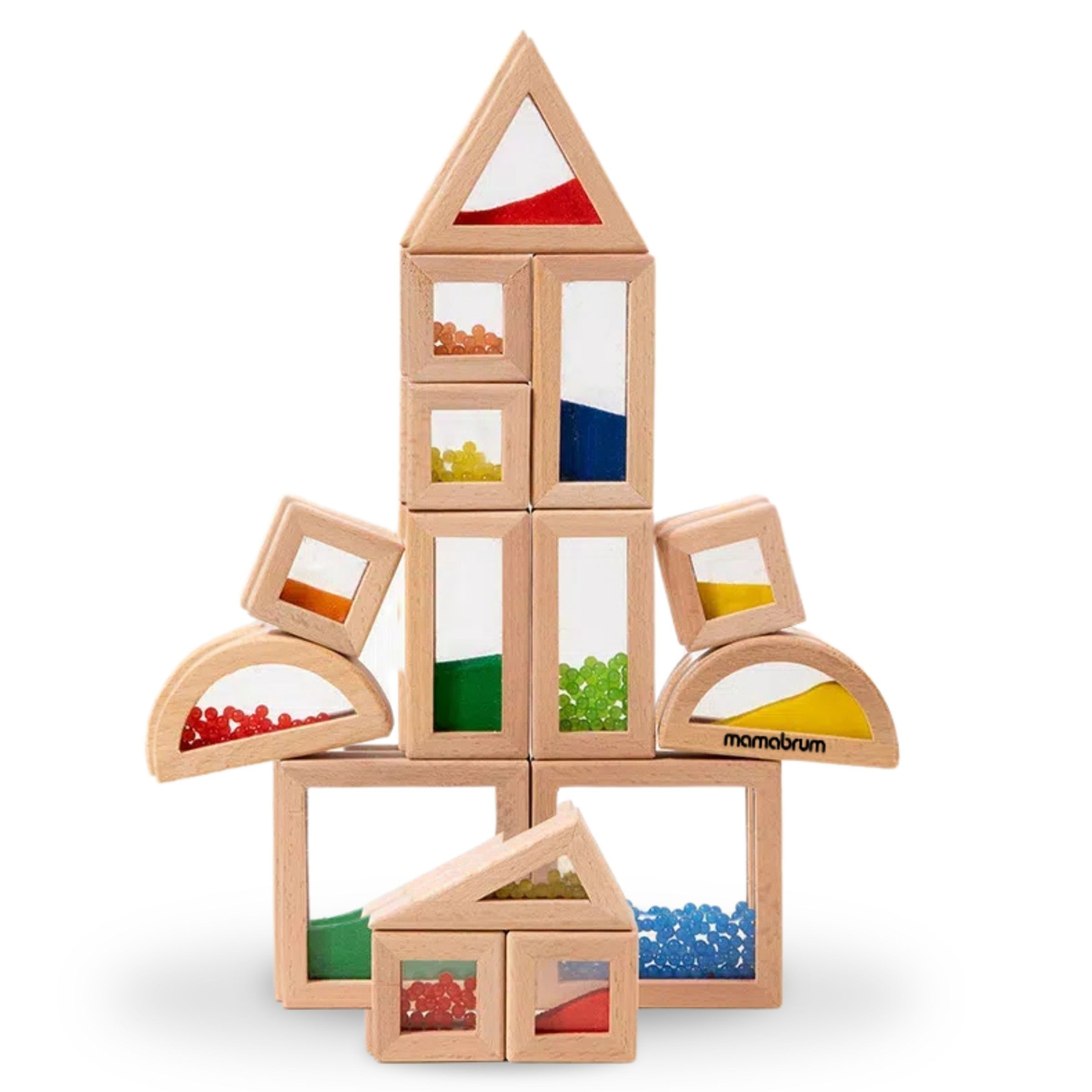 Set de blocuri senzoriale din lemn cu umpluturi diferite - 15 bucăți