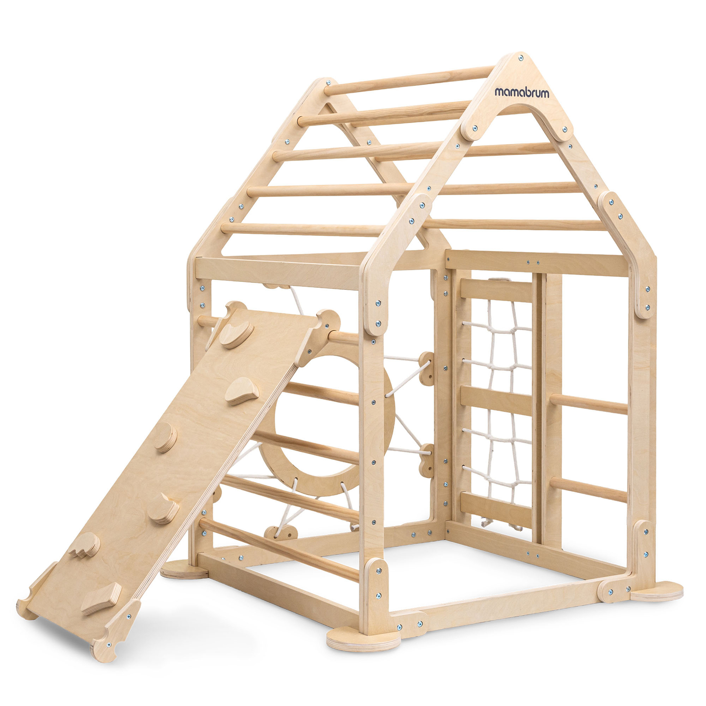 Loc de joacă interior din lemn pentru copii - o căsuță cu scări și tobogan