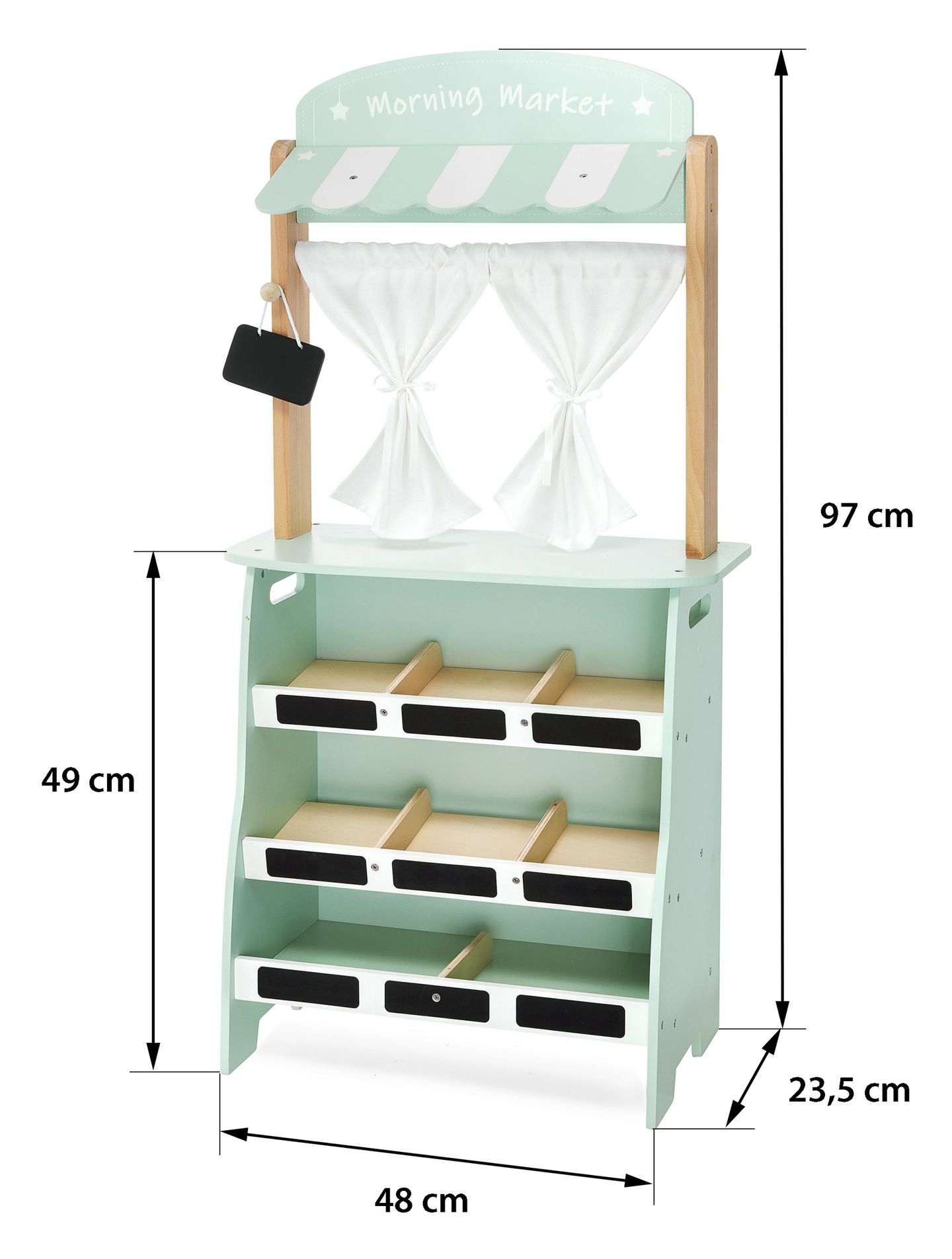 Magazin mare din lemn - tarabă și teatru 2 în 1 cu cântar, terminal de plată, fructe și legume