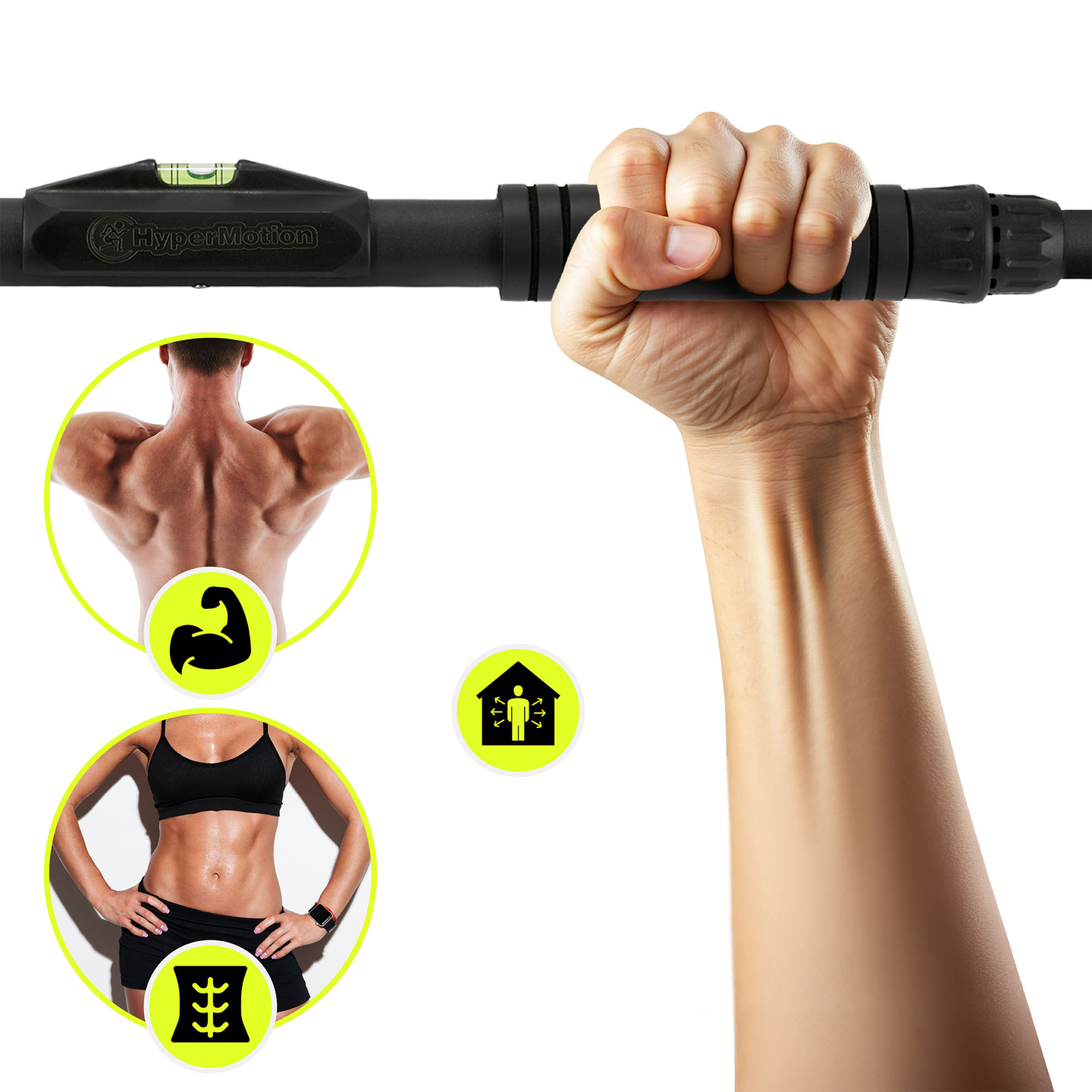 Bară de tracțiuni reglabilă HyperMotion 70–100 cm, 200 kg, Neagră