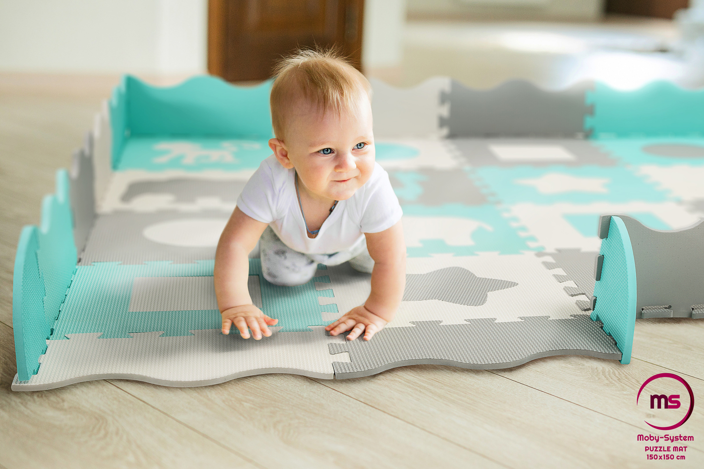 Covoraș de spumă XL 150 x 150 x 1cm cu margine - spumă EVA - mentă