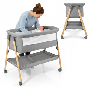 Pătuț pentru bebeluși, independent, pătuț de călătorie, leagăn cu saltea - gri
