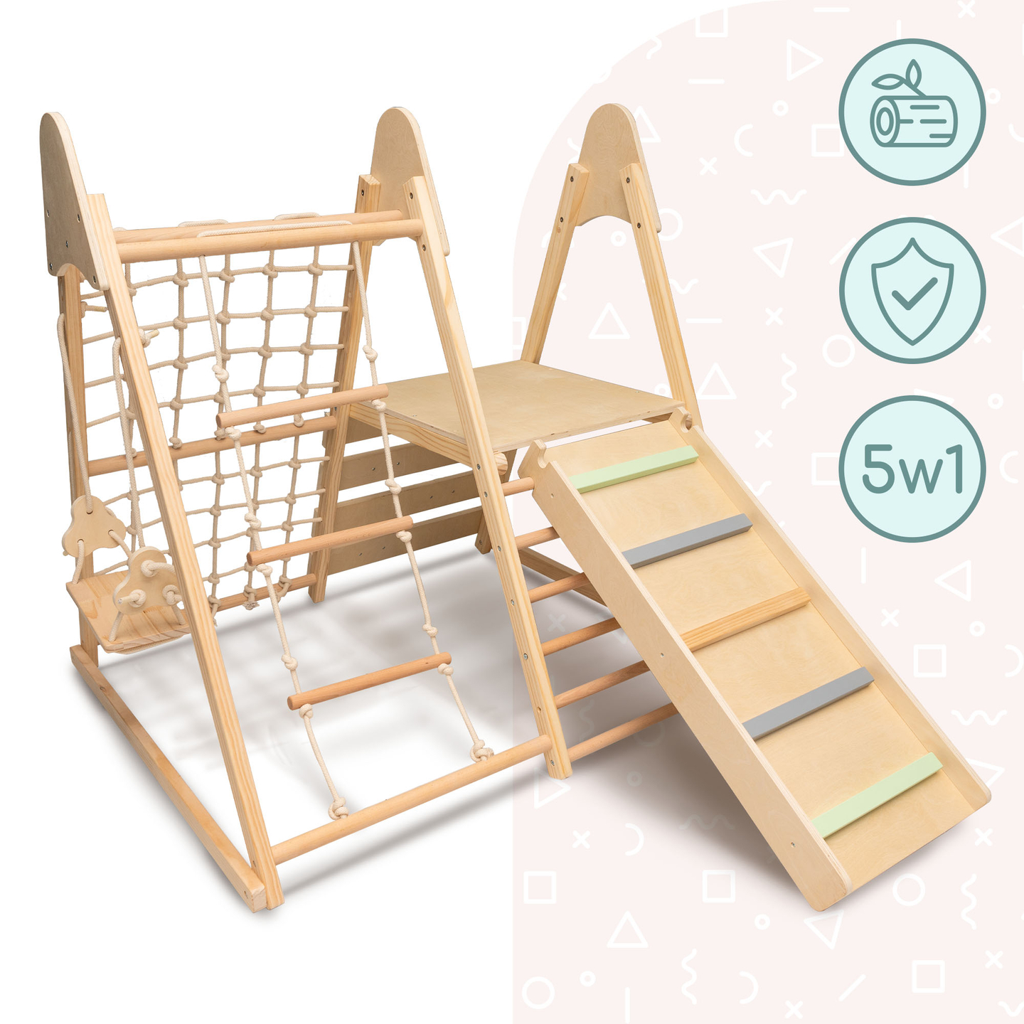 Loc de joacă din lemn XL 5in1