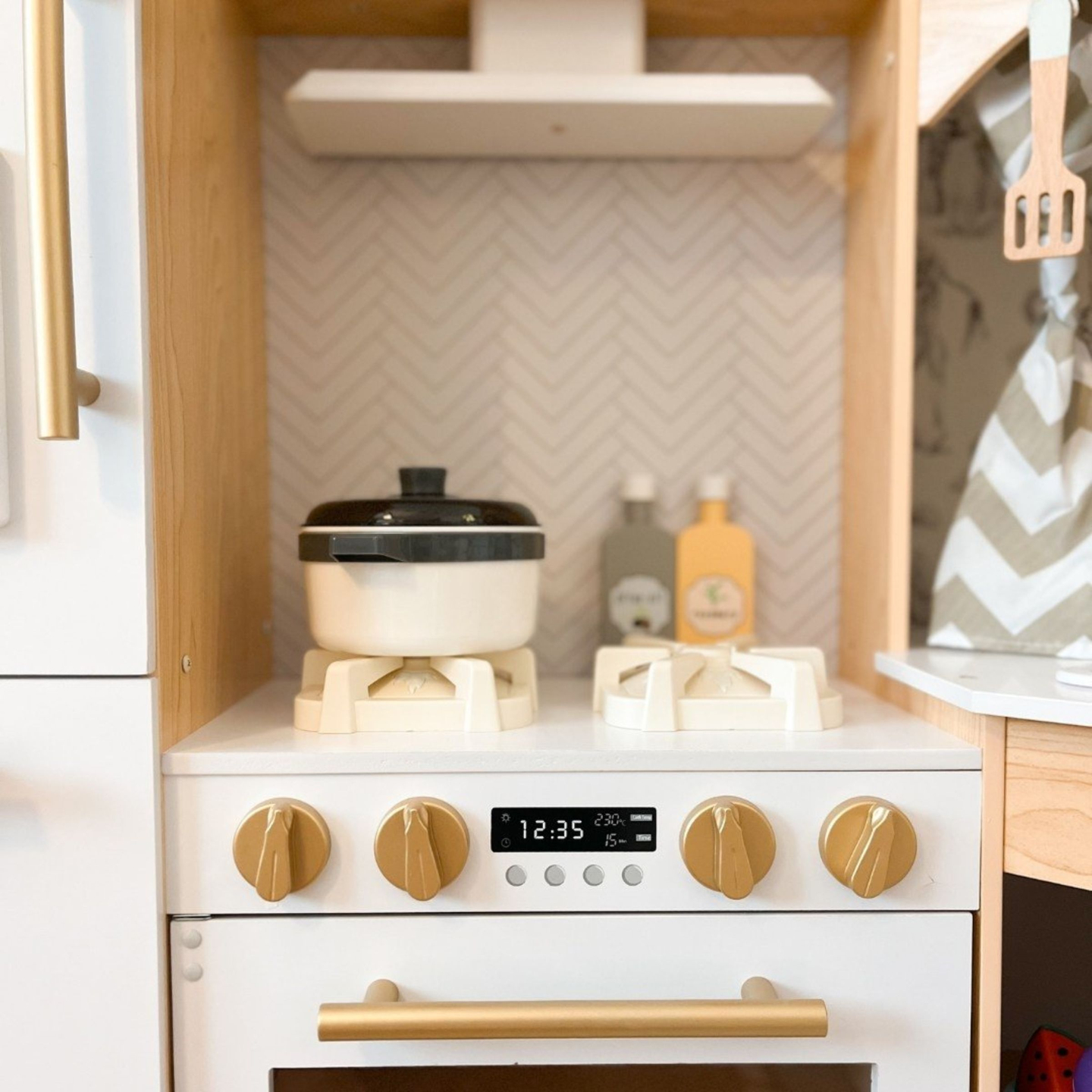 XXXXL bucătărie interactivă mare din lemn cu iluminare LED, mașină de spălat, mașină de cafea cu microunde și set de fructe și legume - 50 de elemente