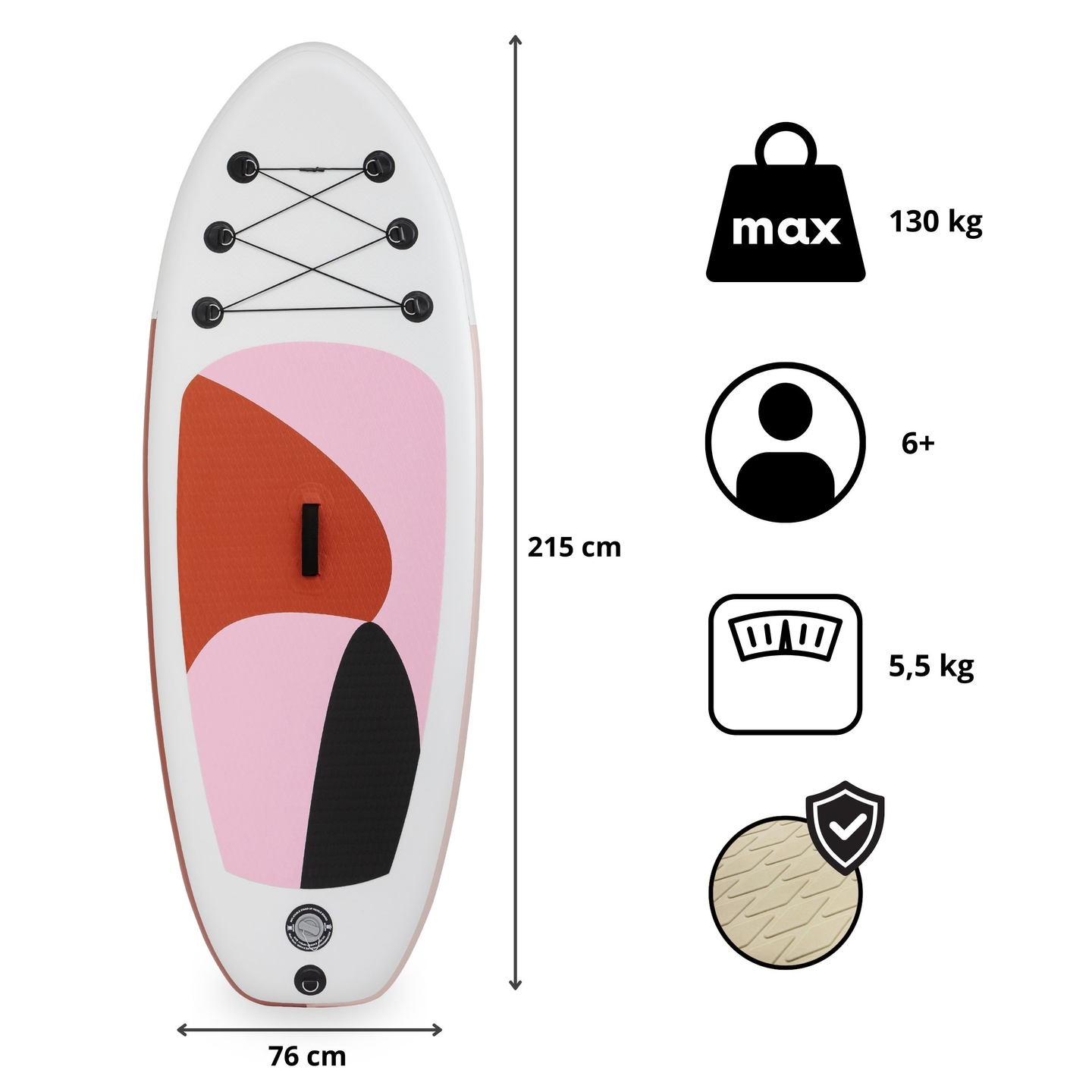 Placa de SUP gonflabila pentru copii Stand Up Paddle 215cm cu vasla - HyperMotion WAVE BOOST PINK 215