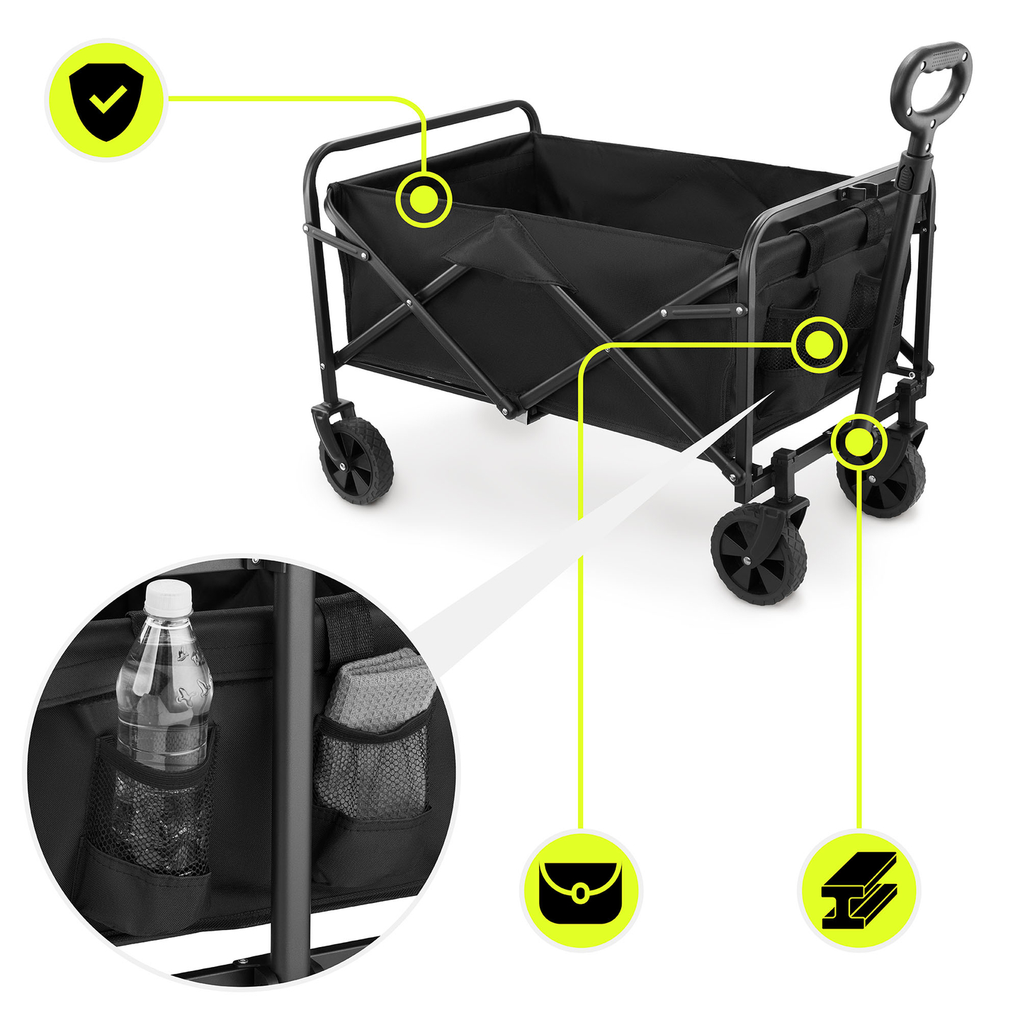 HyperMotion scaun cu rotile pliabil pentru plajă - negru, 80 kg