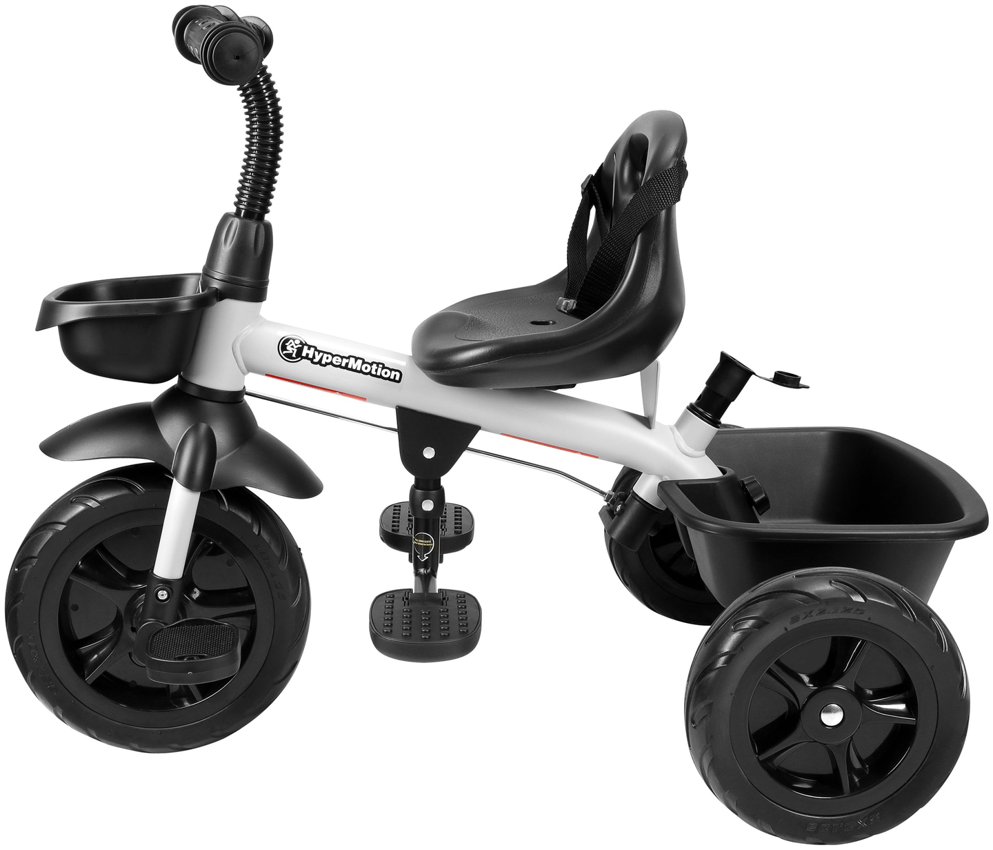 Tricicleta HyperMotion TOBI VECTOR - roți gonflabile veșnice + bară de împingere. Culoare: gri deschis.