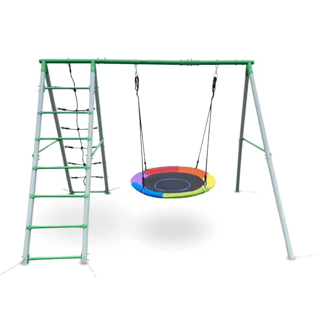 Loc de joaca de gradina XL pentru copii cu leagan cu cuib de barza, scara si plasa de catarare