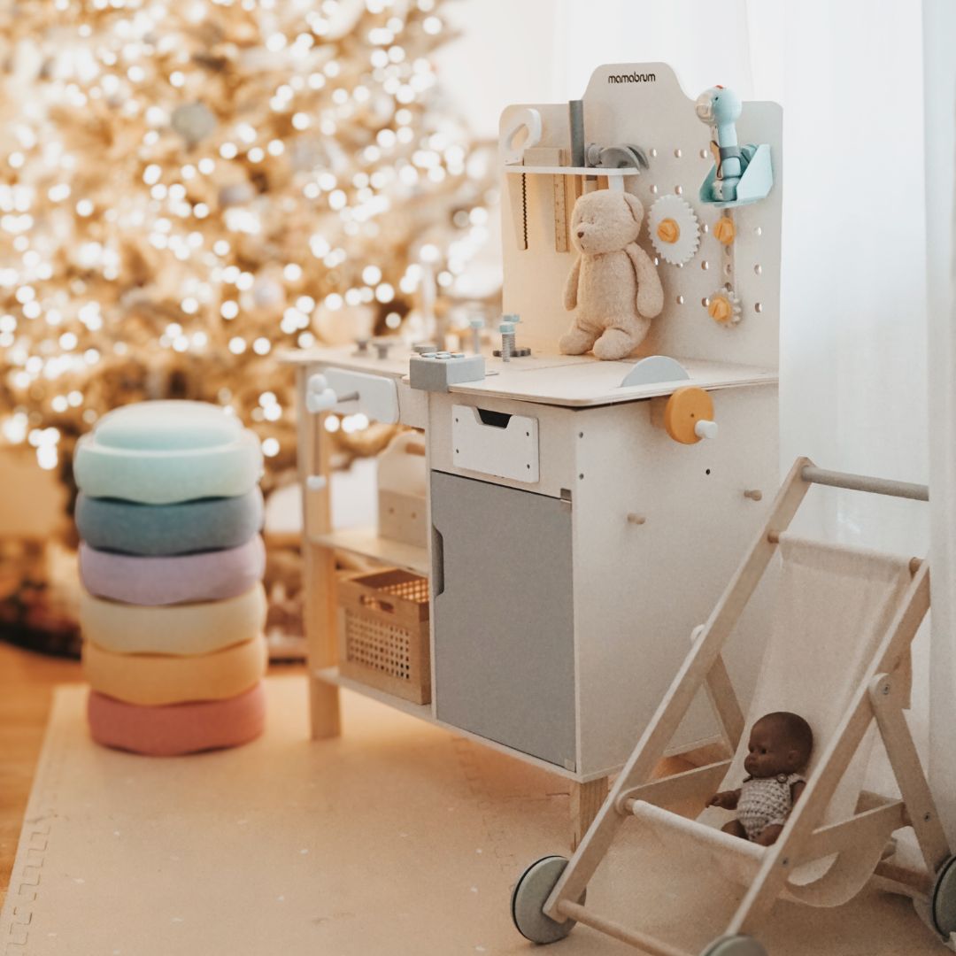 XXL Atelier mare din lemn cu unelte - set de bricolaj, 74 de elemente