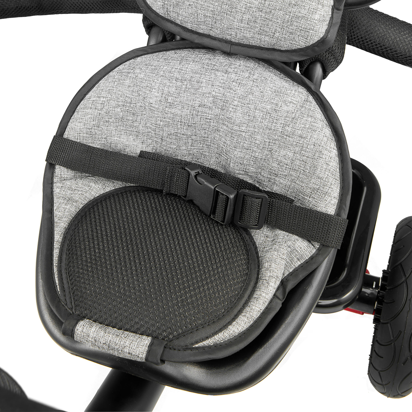 Tricicletă pentru copii 1-4 ani - TOBI FREY - culoare gri - roți pivotante - roți cu pompă + împingător