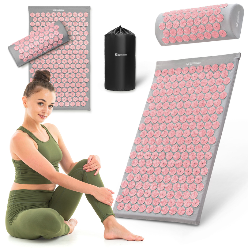 Saltea de presopunctură cu pernă și husă - 72 cm HyperMotion gri și roz