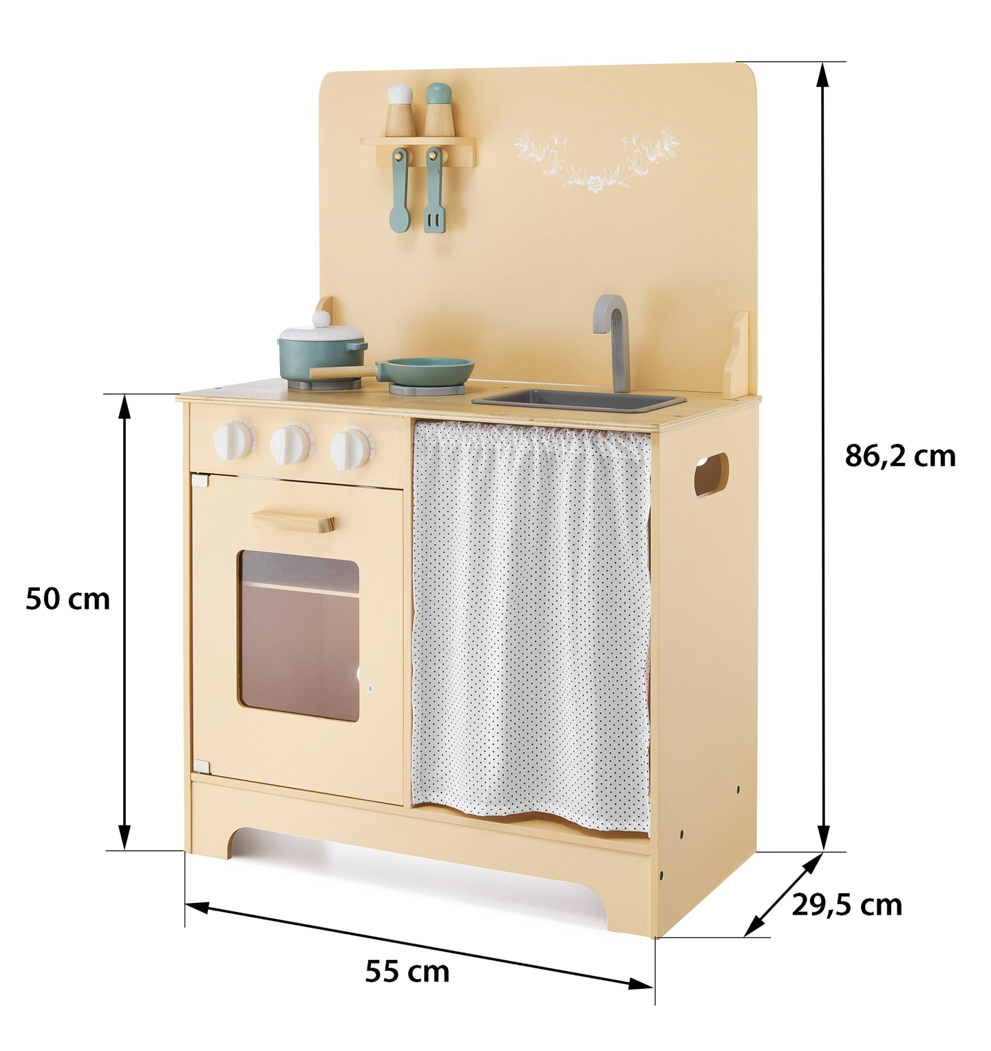 Bucătărie din lemn cu șorț, accesorii și iluminat cu LED-uri