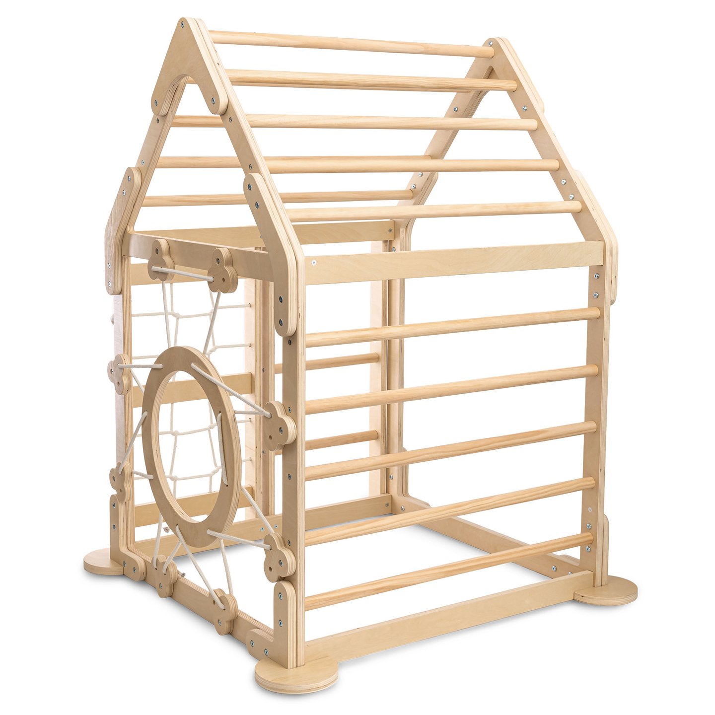 Loc de joacă interior din lemn pentru copii - o căsuță cu scări și tobogan