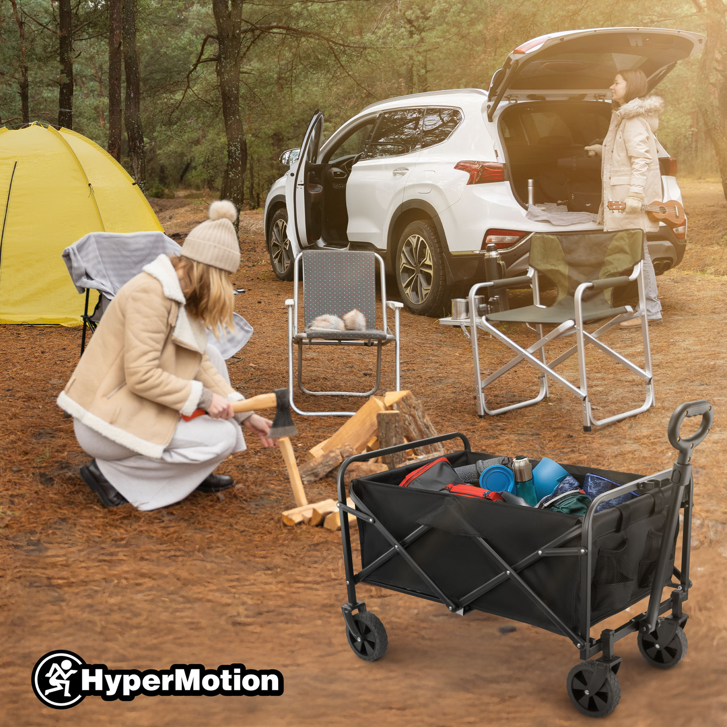 HyperMotion scaun cu rotile pliabil pentru plajă - negru, 80 kg