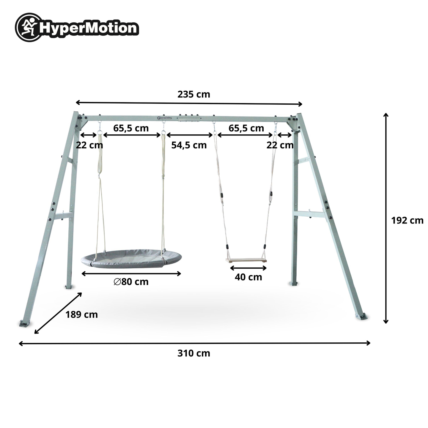 Leagăn dublu cu accesorii - cadru din oțel - cuib de barză, leagăn și hamac