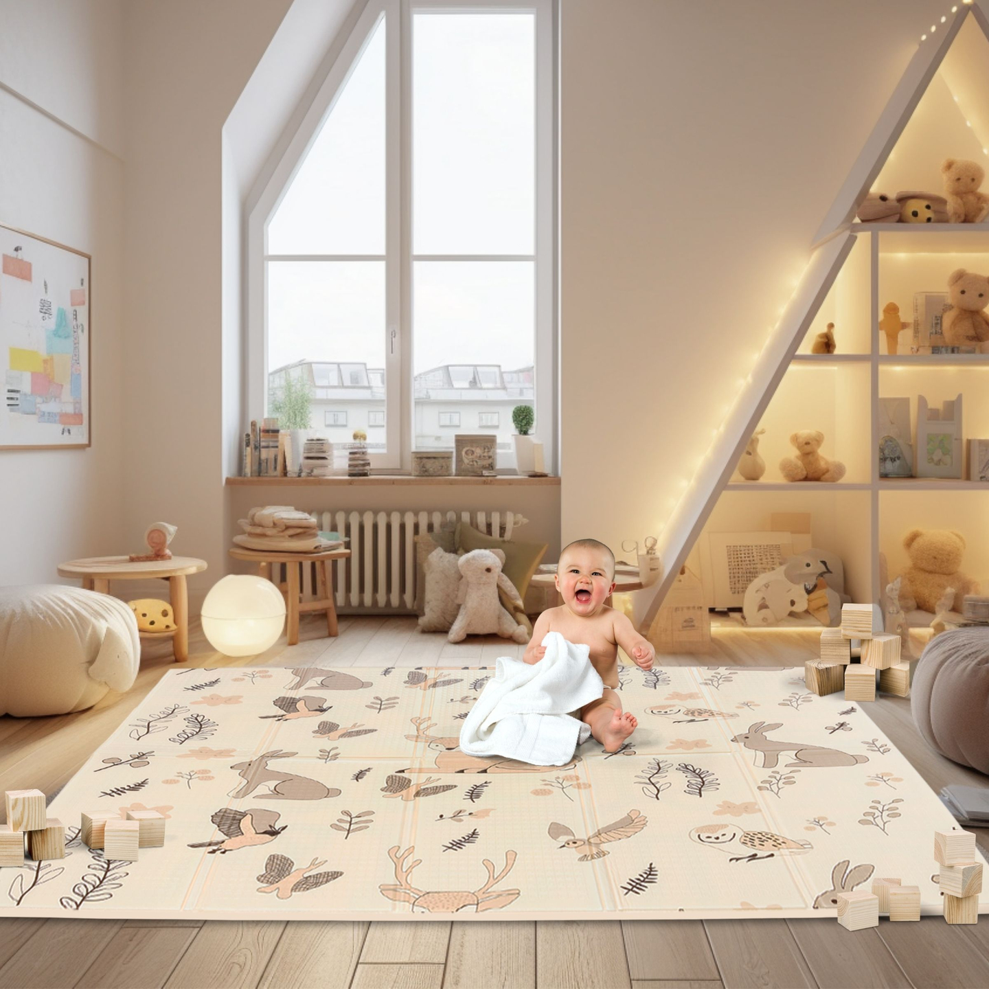 Covoraș de spumă pliabil pe două fețe 180 x 120 x 1cm - Magic Forest/Autumn Streets - boho