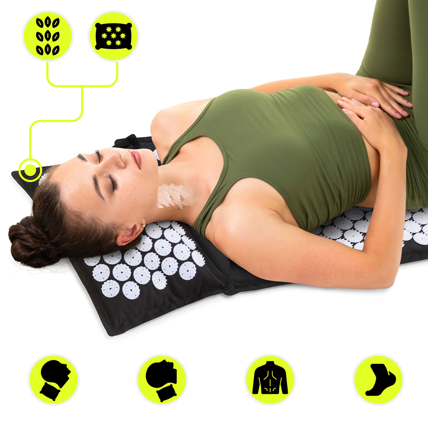 Saltea de presopunctură ECO din in cu fibră de cocos și pernă de hrișcă – 68 cm HyperMotion alb-negru