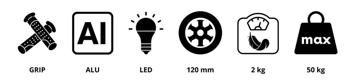 Trotineta cu echilibru cu trei roti TRINGO, 3-8 ani - negru + roti LED stralucitoare