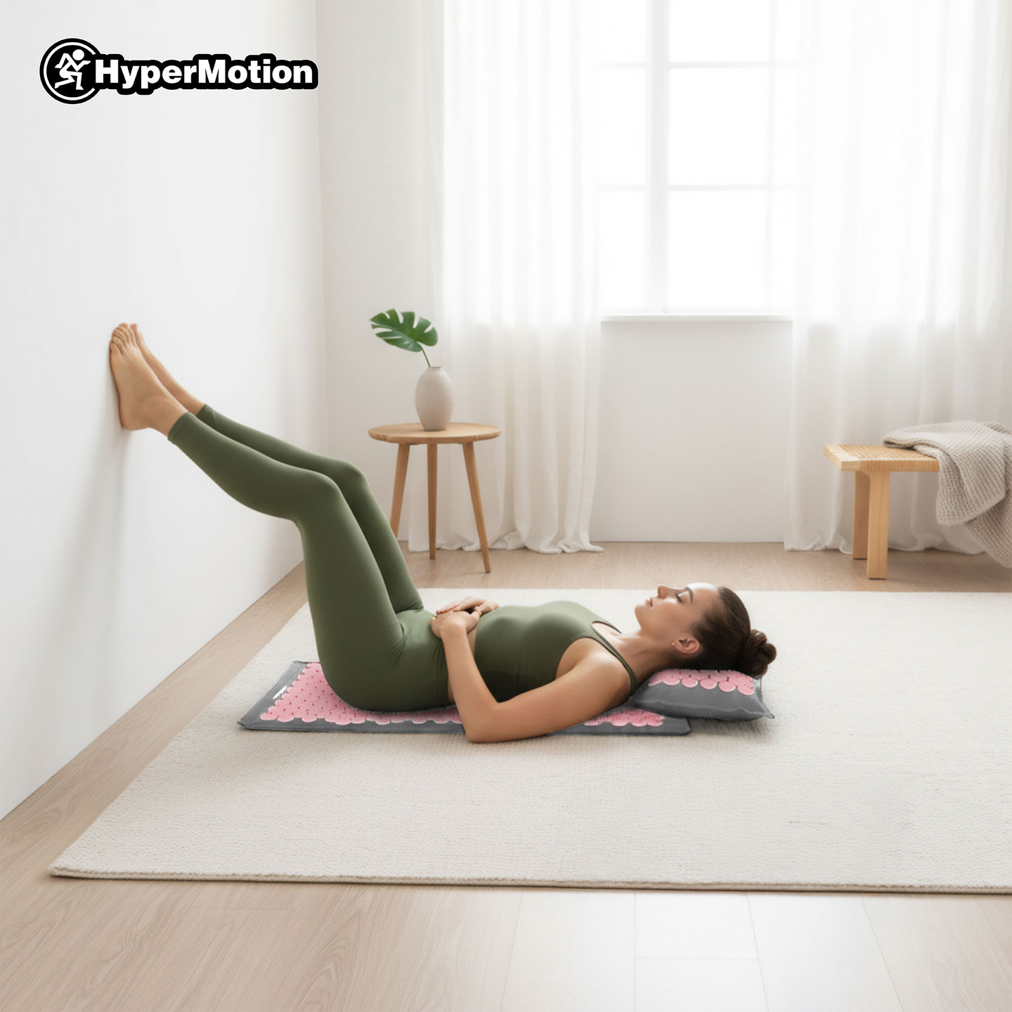 Saltea de presopunctură ECO din in cu fibră de cocos și pernă de hrișcă – 68 cm HyperMotion gri și roz