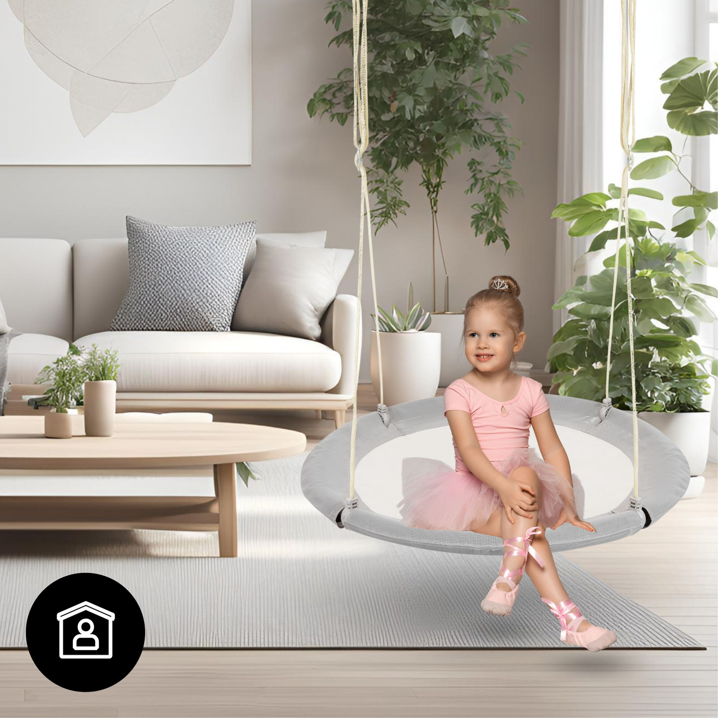 Leagăn cu cuib de barză HyperMotion - diametru 100 cm, culoare gri