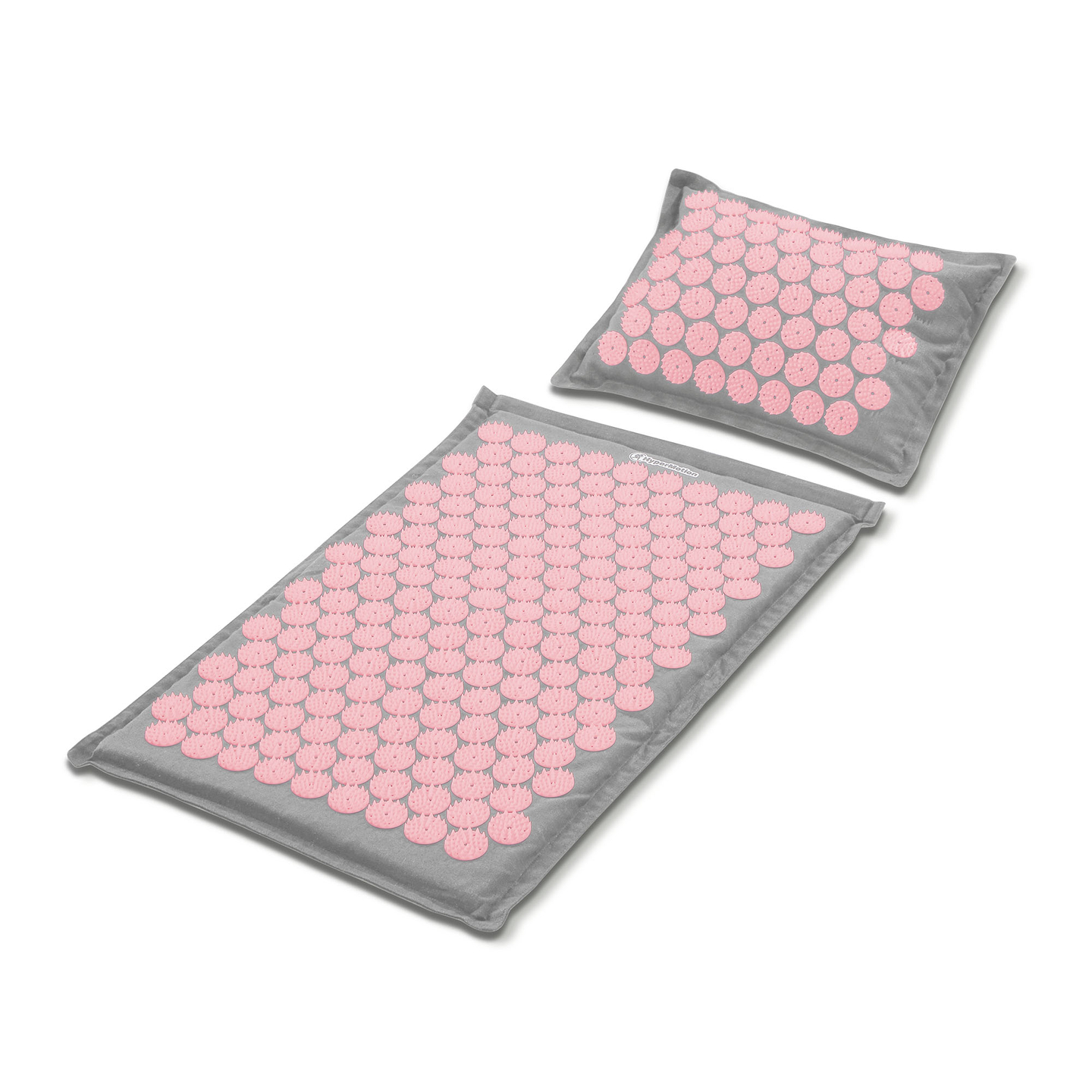 Saltea de presopunctură ECO din in cu fibră de cocos și pernă de hrișcă – 68 cm HyperMotion gri și roz